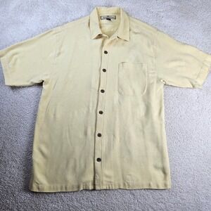 Men's Tommy Bahama Medium 100% Silk Button Up Short Sleeve Relax Shirt‎ Embossed